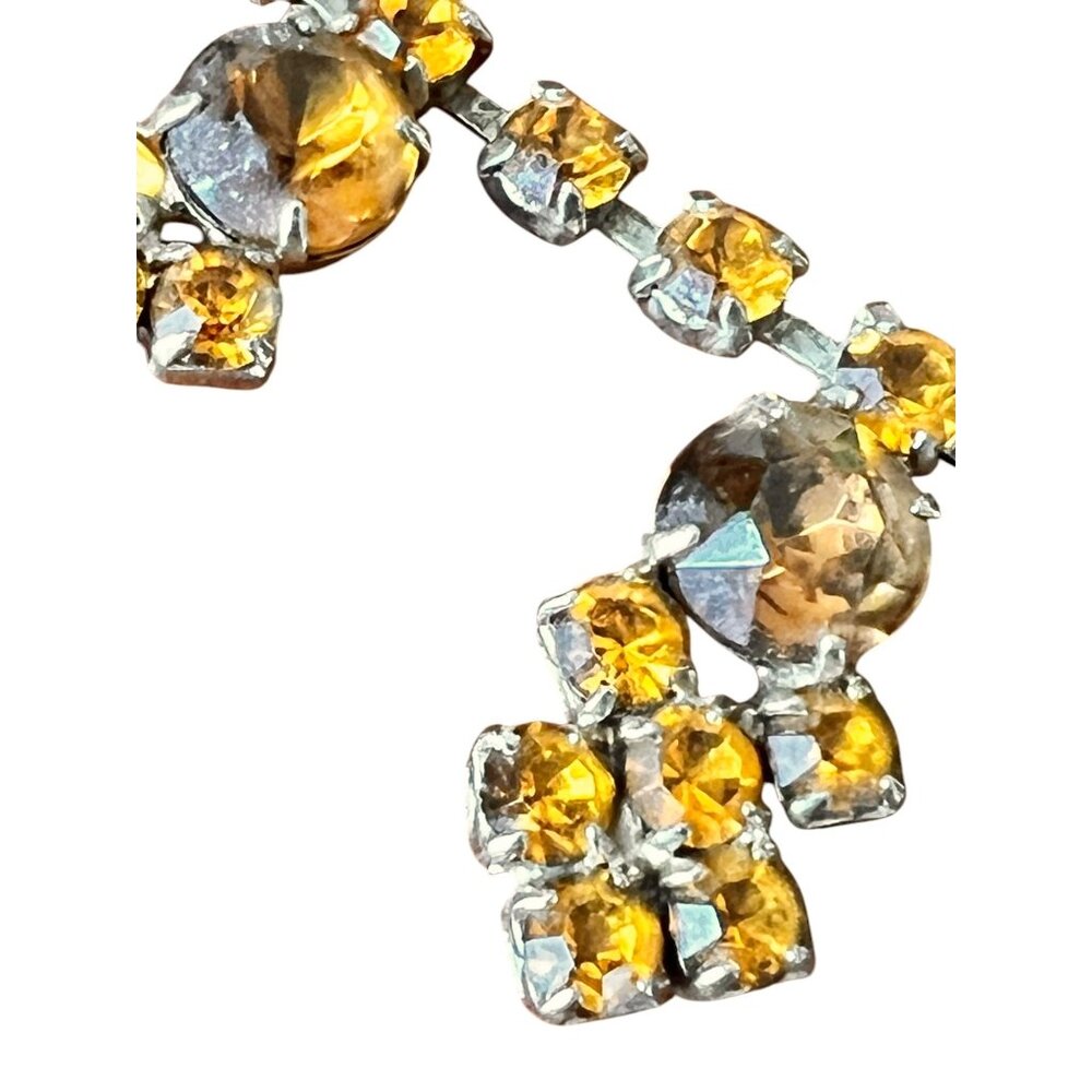 Silver & Yellow and amber colored Rhinestone 16” Necklace & Bracelet Set Adjusta - Picture 5 of 15